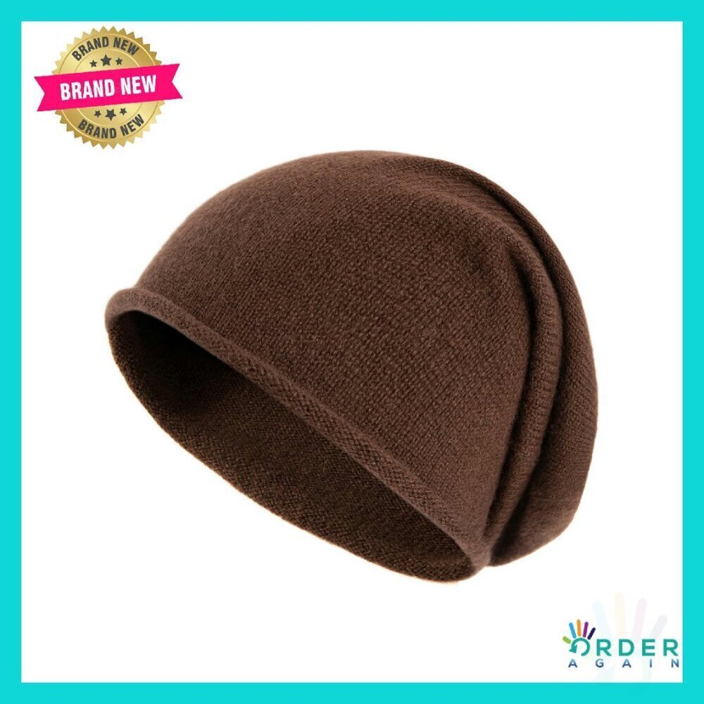 Cashmere Slouchy Beanie Knitted Skull Cap Soft Warm Elegant Minimal Chic